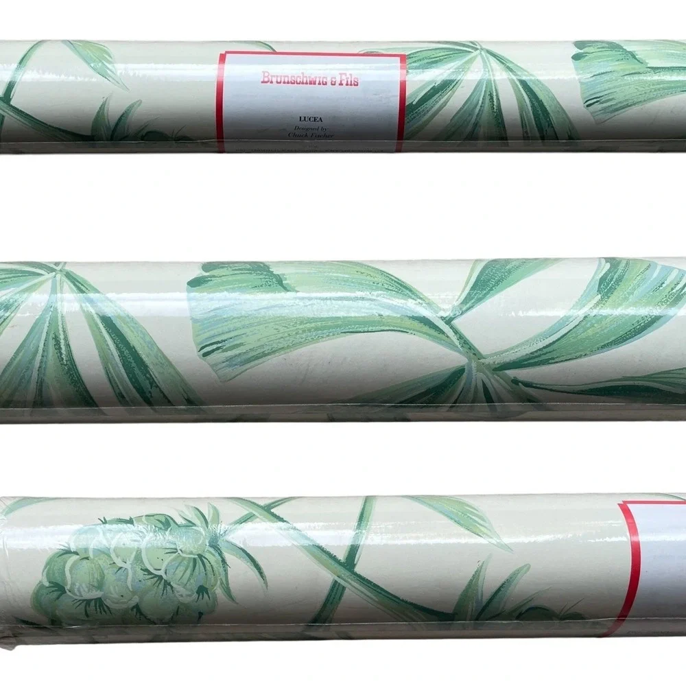 Brunschwig & Fils Lucea Chuck Fischer 69341-015 Wallpaper Cream Green Palms 1 R